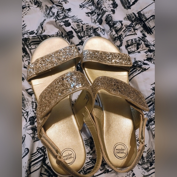 WONDER NATION Gold Glitter Platform Sandals sz6 - Picture 5 of 9